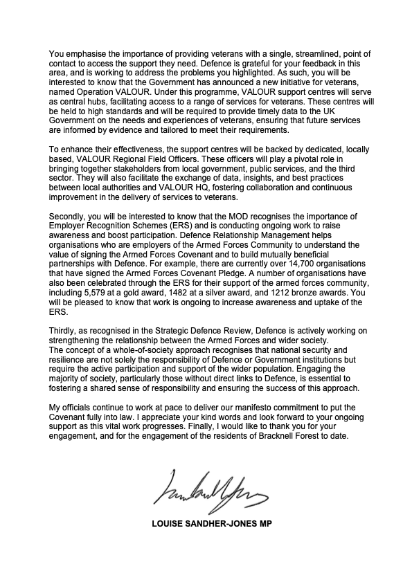 page 2 of a letter from the MoD to Peter Swallow MP